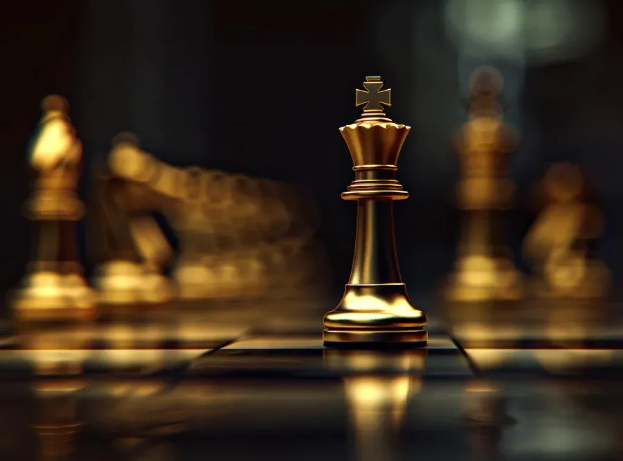 Pièces d’échecs dorées, un roi en avant : la stratégie digitale