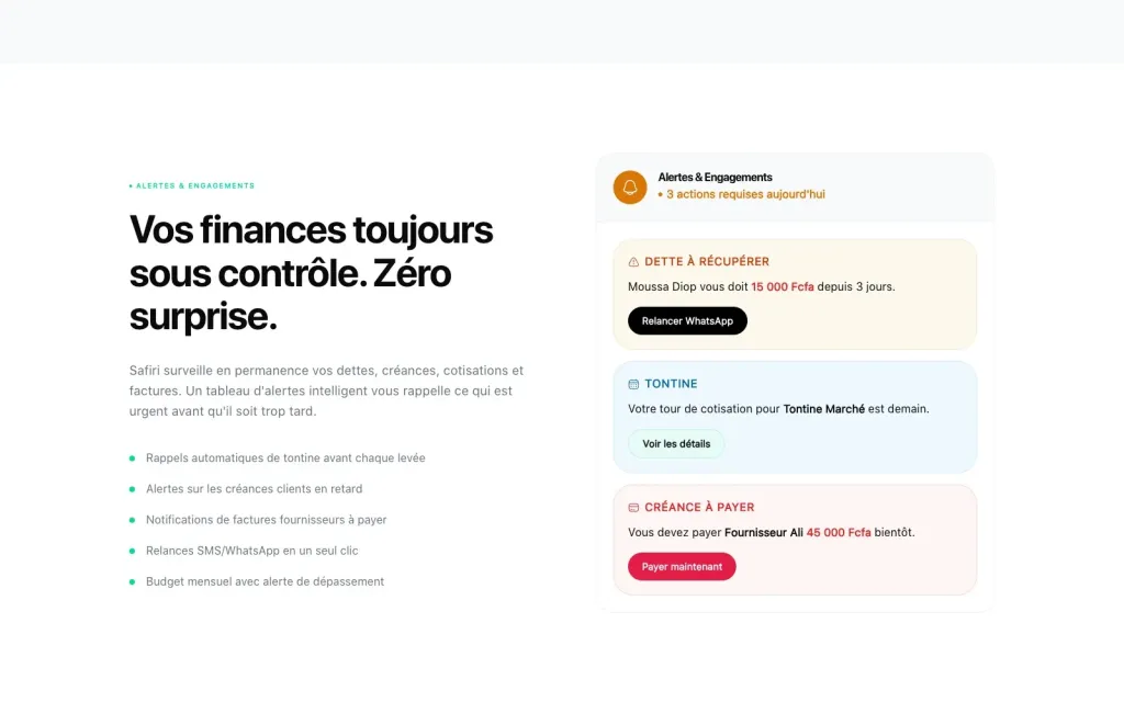 Safiri Finances : alertes et engagements