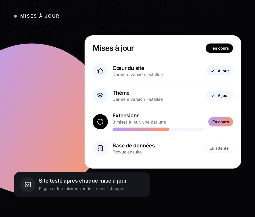 Illustration : la file des mises à jour du site, dont une en cours