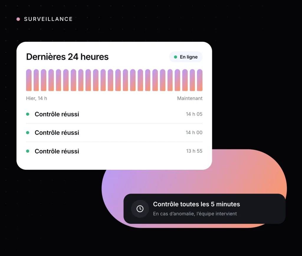 Illustration : la surveillance du site sur 24 heures, tous les contrôles réussis