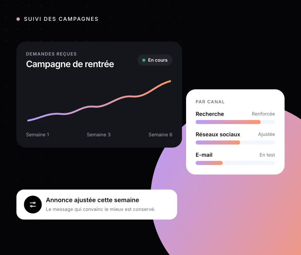 Illustration : le suivi d’une campagne marketing, courbe des demandes et résultats par canal