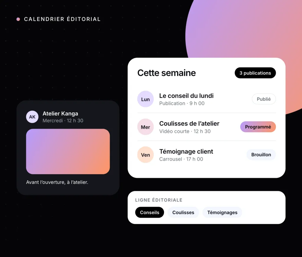 Illustration : un calendrier éditorial des publications de la semaine